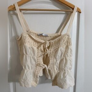 Zara Beige Crochet Lace Crop Top